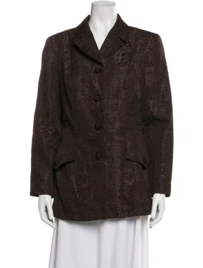 Pre-owned Rickie Freeman Silk Plaid Print Blazer In Brown