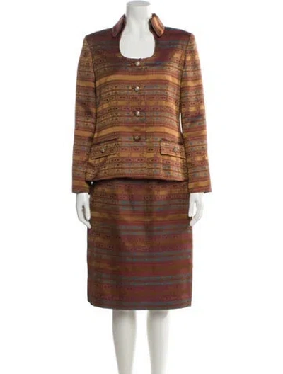 Pre-owned Rickie Freeman Striped Skirt Suit In Brown