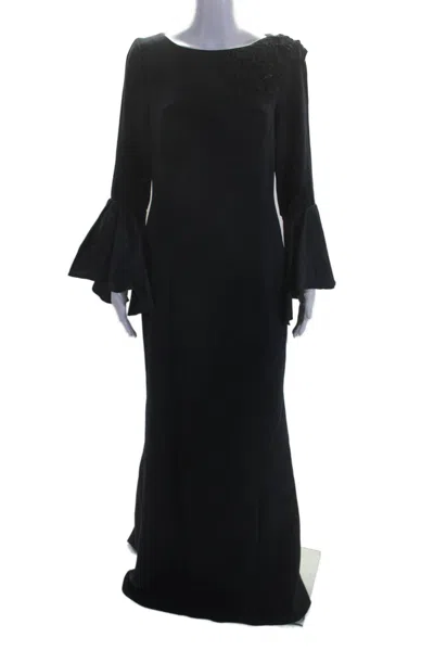 Rickie Freeman Teri Jon Womens Floral Applique Evening Gown Navy Blue