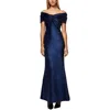 Rickie Freeman Teri Jon Womens Metallic Off-the-shoulder Evening Dress