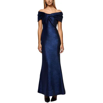 Rickie Freeman Teri Jon Womens Metallic Off-the-shoulder Evening Dress