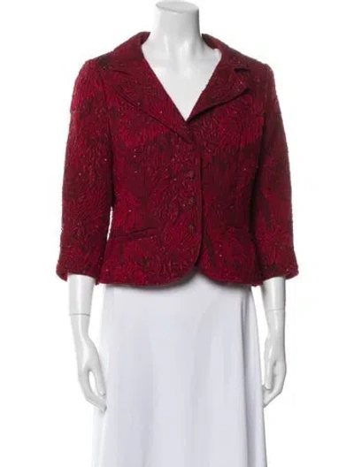 Pre-owned Rickie Freeman Tweed Pattern Bolero In Red