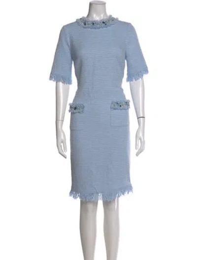 Pre-owned Rickie Freeman Tweed Pattern Knee-length Dress In Blue
