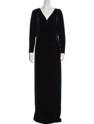 Pre-owned Rickie Freeman V-neck Long Dress In Black