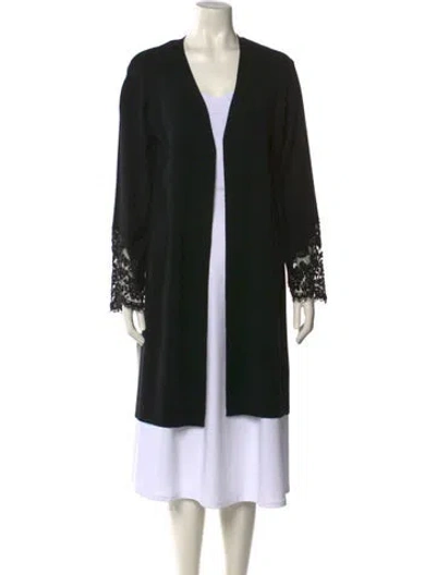 Pre-owned Rickie Freeman Wool Open Front Sweater In Black