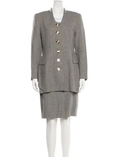 Pre-owned Rickie Freeman Wool Striped Skirt Set In Gray