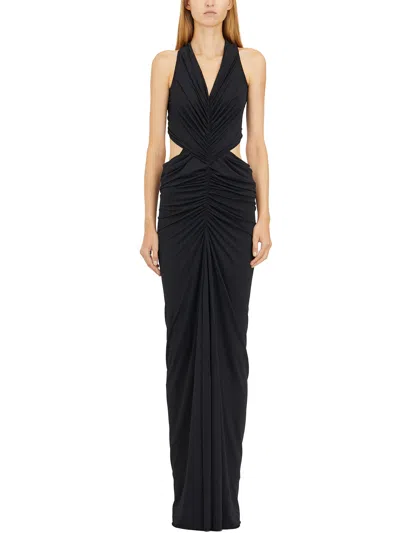 Rickowenslilies Elegant V-neck Gown With Ruffle Details In Black