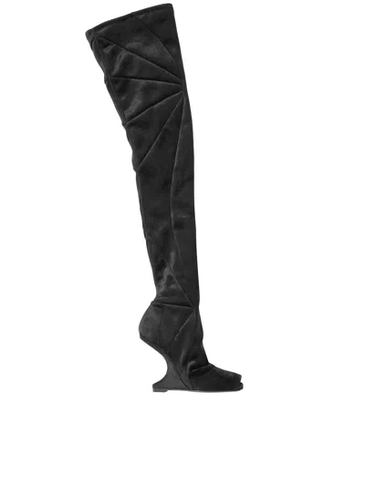 Rickowenslilies Women's Black Velvet Boots For Fall-winter 2024