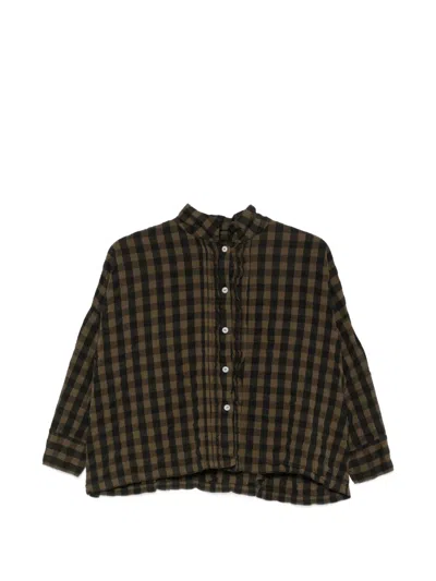 Ricorrrobe Gingham-check Ruffled-detail Shirt In Brown