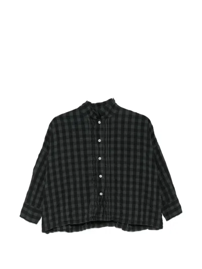 Ricorrrobe Gingham-pattern Ruffled-detail Shirt In Black