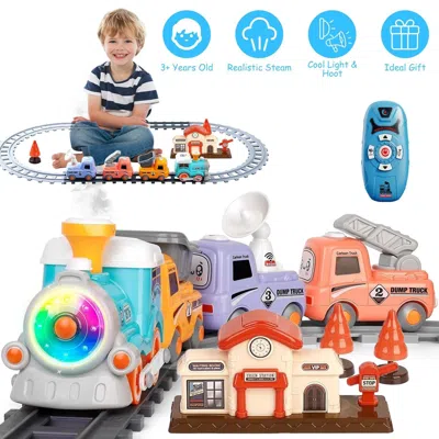 Ride One Electric Train Set With Smokes Light Sound Remote Magnetic Train Toys With Locomotive 3 Trucks Gifts