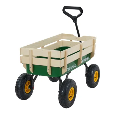 Ride One Pull-along Wagon For Kids, 39 In Toddler Wagons With Foldable Wooden Panel & Handle, Supports Up To 