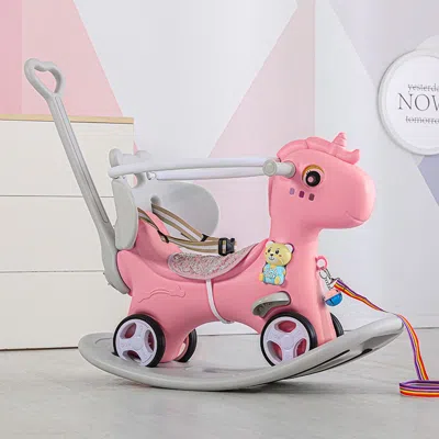 Ride One Rocking Horse For Toddlers, Balance Bike Ride On Toys With Push Handle, Backrest And Balance Board F