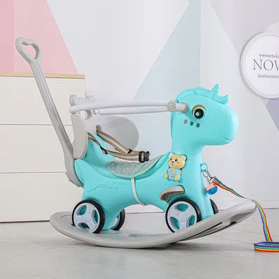 Ride One Rocking Horse For Toddlers, Balance Bike Ride On Toys With Push Handle, Backrest And Balance Board F