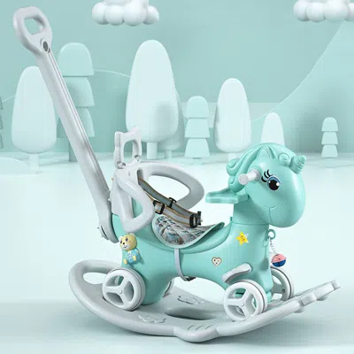 Ride One Rocking Horse For Toddlers, Balance Bike Ride On Toys With Push Handle, Backrest And Balance Board F