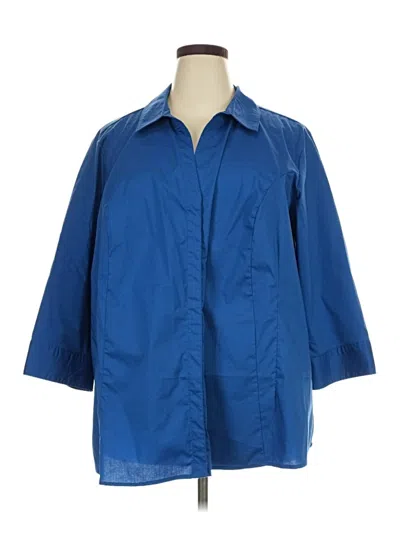 Pre-owned Riders By Lee 3/4 Sleeve Button Down Shirt In Blue