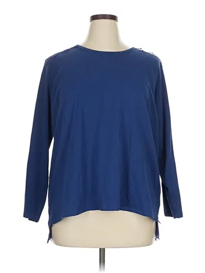 Pre-owned Riders By Lee 3/4 Sleeve Top Blue Crew Neck Tops