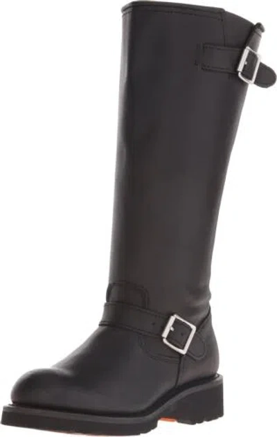 Pre-owned Ridetecs 16" Leather Biker Riding Boots For Men, Black - Tall & Wide Calf...