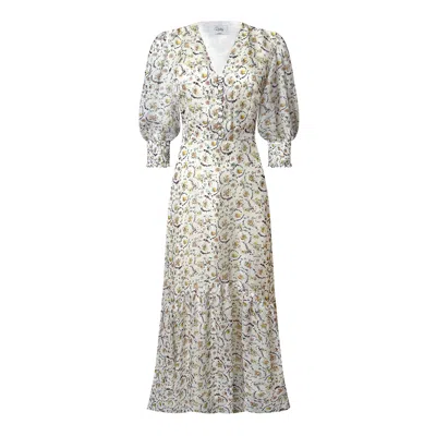 Ridley London Women's Aurelie Dress: White Floral Thyme Silk Chiffon