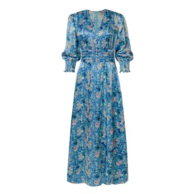 Ridley London Women's Blue Dapple Silk Ella Midi Dress
