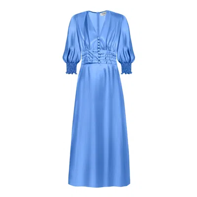 Ridley London Women's Ella Dress: Regatta Blue Silk Twill