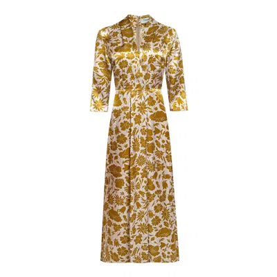 Ridley London Women's Gold / Pink / Purple Rafaella Dress: Dusty Pink-gold Poppy Dawn Satin In Gold/pink/purple