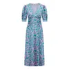 Ridley London Women's Green / Pink / Purple Janie Midi Dress: Green-pink Columbia Road Satin In Green/pink/purple