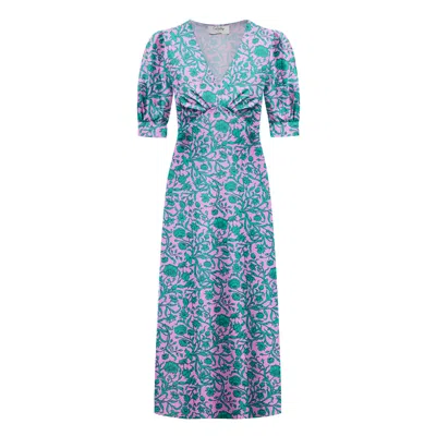 Ridley London Women's Green / Pink / Purple Janie Midi Dress: Green-pink Columbia Road Satin In Green/pink/purple