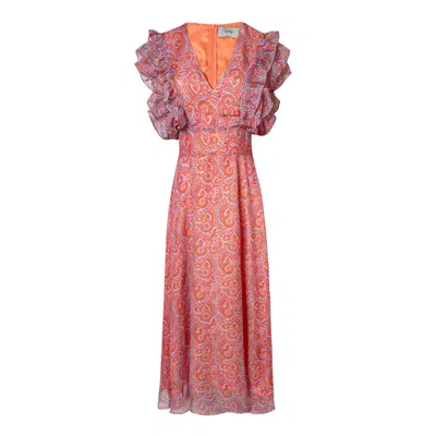 Ridley London Women's Pink / Purple Rebecca Midi Dress: Pink Liesel Silk Chiffon In Pink/purple