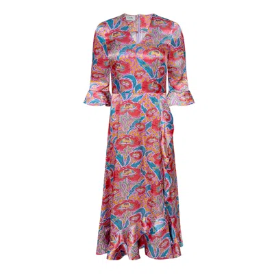 Ridley London Women's Pink / Purple / Red Carla Dress: Lavender-coral Rosetti Garden Satin In Pink/purple/red
