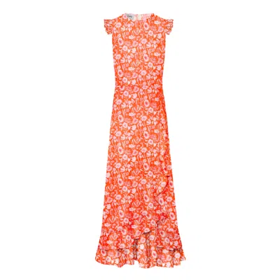 Ridley London Women's Yellow / Orange / Pink Carla- Angel Maxi Dress: Red-pink Monomuse Silk Satin In Yellow/orange/pink