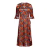 Ridley London Women's Yellow / Orange / Red Carla Dress: Deep Coral Arundel Satin In Yellow/orange/red