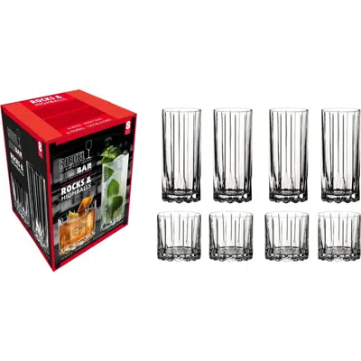Riedel 8 Piece Bar Glassware Set, 4 Rocks And 4 Highball In Transparent
