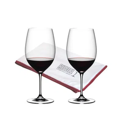 Riedel Vinum Cabernet Sauvignon/merlot 2 Piece Wine Glass Set With Polishing Cloth In Gray