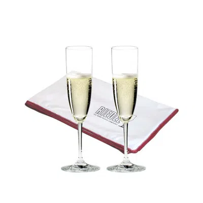 Riedel Vinum Champagne Flute 2 Piece Glass Set With Polishing Cloth In White