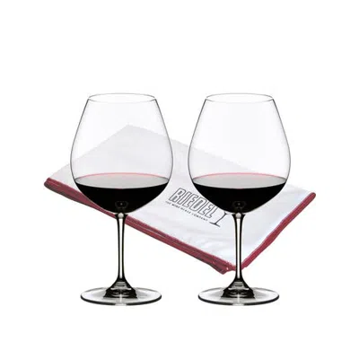 Riedel Vinum Pinot Noir 2 Piece Wine Glass Set With Polishing Cloth In Transparent