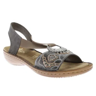 Rieker 608b9 Regina 608b9-45 Strappy Womens Smoke Leather Sandals Gal1969 In Gray