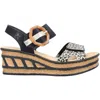 Rieker Women's Faux Leather Wedge Sandals In Ginger/schwarz/lightgold In Multi