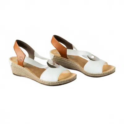 Rieker Women's Low Wedge Sandal In White In Multi