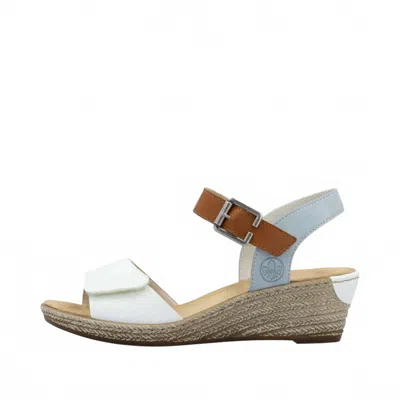 Rieker Women's Low Wedge Sandal In White/blue