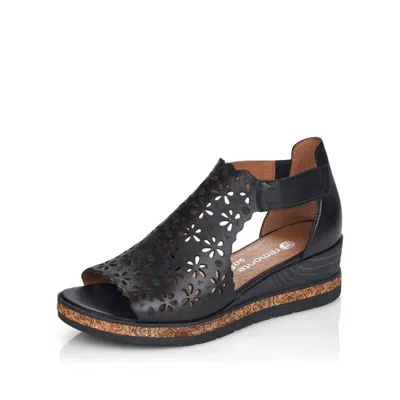 Rieker Women's Perf Mid Wedge Sandals In Black
