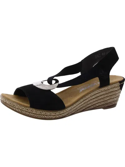 Rieker Womens Faux Suede Slip On Wedge Sandals In Black
