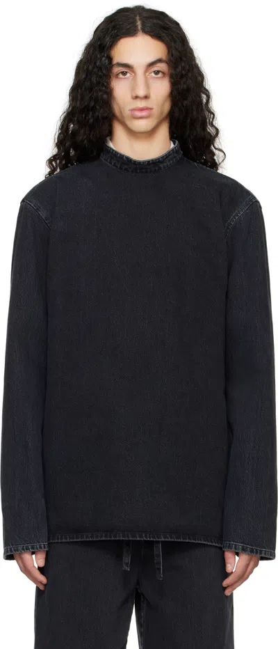 Rier Black Band Collar Denim Top In Anthracite Denim