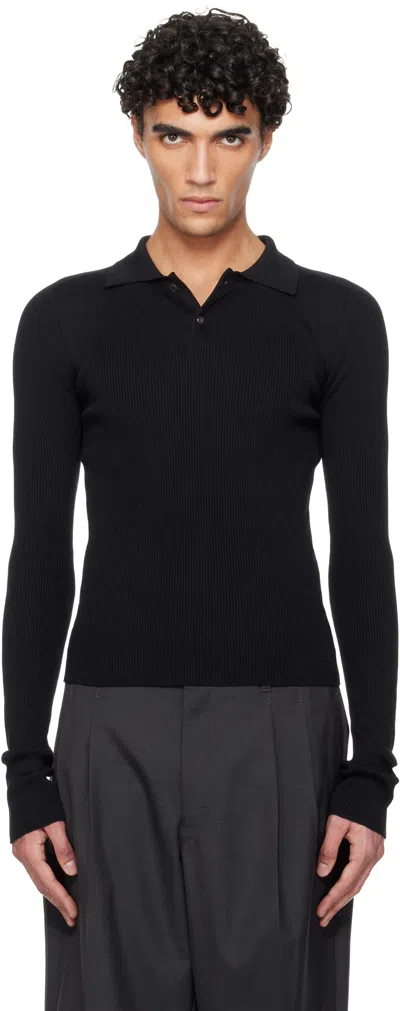 Rier Black Fine Rib Silk Polo