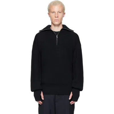 Rier Black Halfzip Utility Sweater In Black Knit