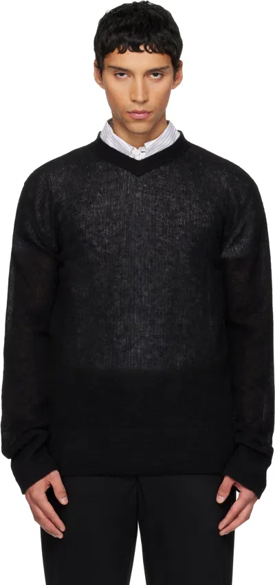 Rier Ribbed Knit V-neck Sweater In Black