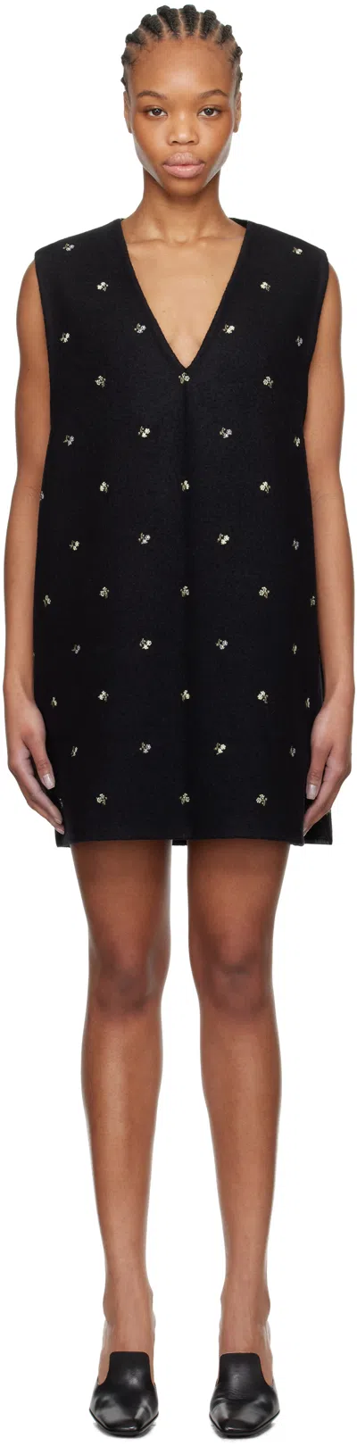 Rier Black Walker Minidress In Black Flowers Felted