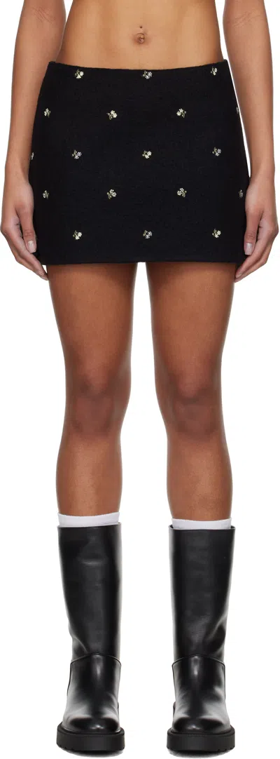 Rier Black Walker Miniskirt In Black Flowers Felted