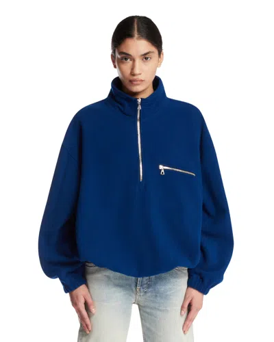 Rier Black Wool Fleece Sweater In Blue Blu   #03326c