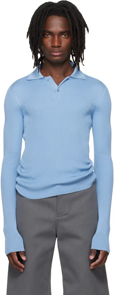 Rier Blue Fine Rib Knit Polo